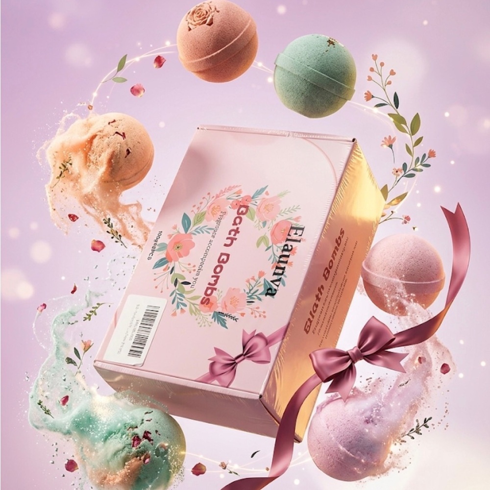 Elan Pink Floral Bath Bombs - Calming Pink Bath Soak Set